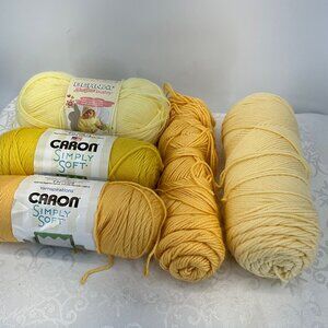 Caron & Bernat Yellow Yarn Lot - 5 Skeins - Simply Soft & Softee Baby - Lemonade